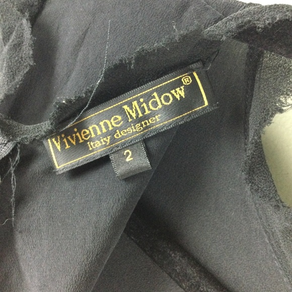 Vivienne Midow 100% Silk Ruffle Raw Trim Sheer Sleeve Black Mini Dress Size 2 - Picture 3 of 12